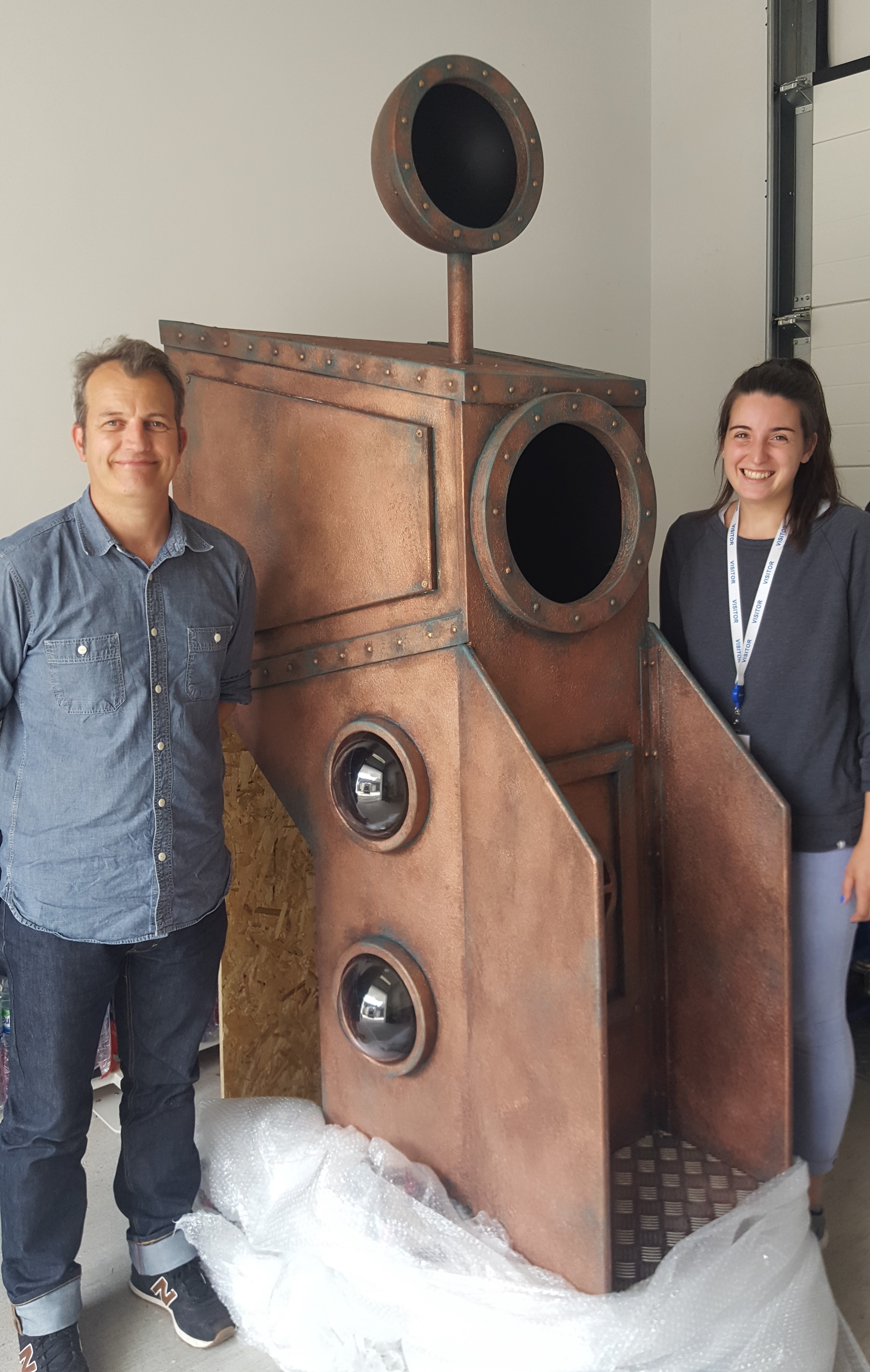 Clive Ramble and Hazel Garnade of Sol Vin, who built the outer casing for the interactive station.